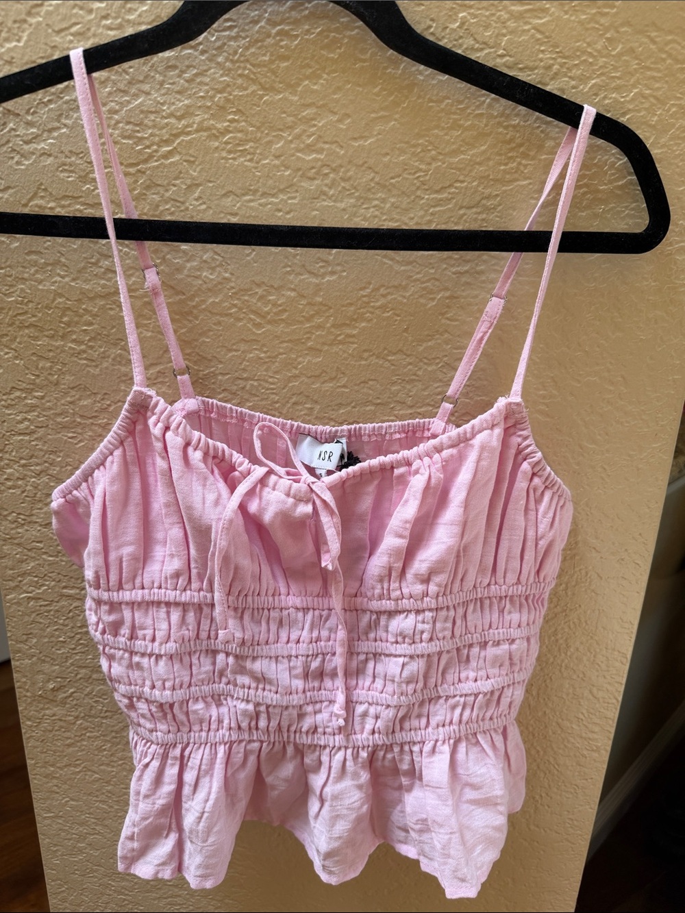 NSR Light Pink Smocked Ruffle Spaghetti-Strap Top for Kids